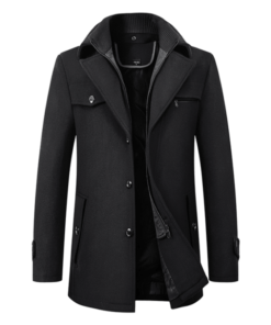 Men's Black Wool Single-breasted Coat Jacket