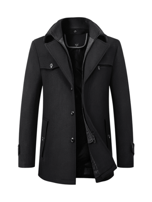 Men's Black Wool Single-breasted Coat Jacket