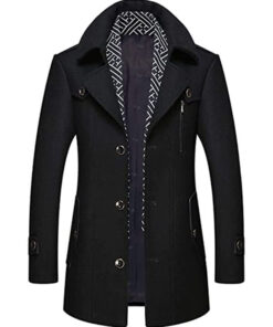 Men's Black Thick Woolen Coat