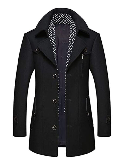 Men's Black Thick Woolen Coat