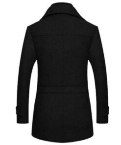 Men's Black Notch Lapel Collar Wool Trench Coat