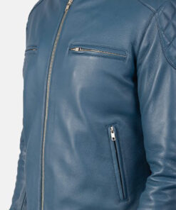 Gatsby Blue Leather Biker Jacket