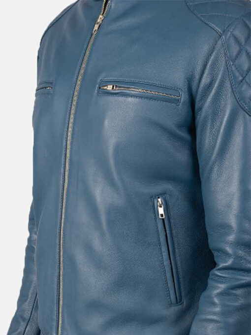 Gatsby Blue Leather Biker Jacket