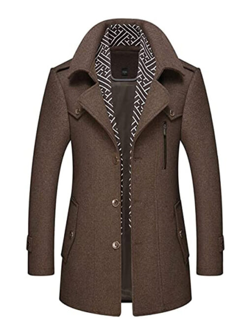 Men's Brown Thick Woolen Coat