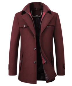 Men's Burgundy Wool Single-breasted Coat Jacket