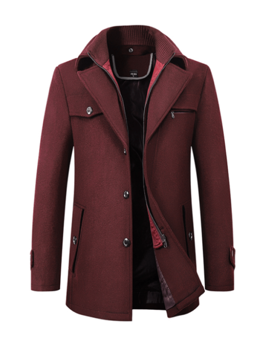 Men's Burgundy Wool Single-breasted Coat Jacket