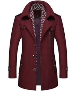 Men's Burgundy Thick Woolen Coat