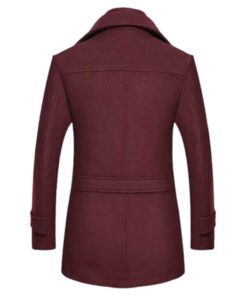 Men's Burgundy Notch Lapel Collar Wool Trench Coat