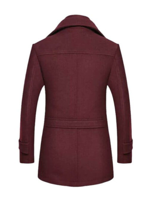 Men's Burgundy Notch Lapel Collar Wool Trench Coat