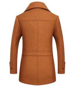 Men's Camel Notch Lapel Collar Wool Trench Coat