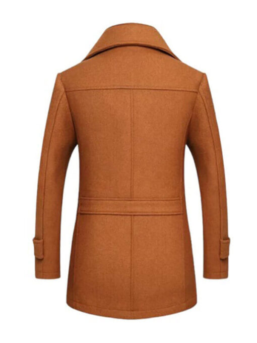 Men's Camel Notch Lapel Collar Wool Trench Coat