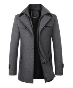 Men's Dark Grey Wool Single-breasted Coat Jacket