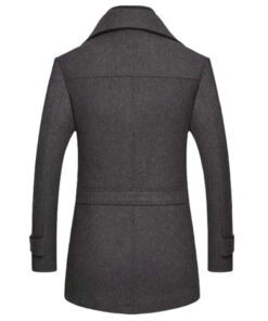 Men's Dark Grey Notch Lapel Collar Wool Trench Coat