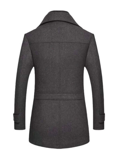 Men's Dark Grey Notch Lapel Collar Wool Trench Coat