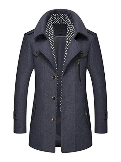 Men's Grey Thick Woolen Coat