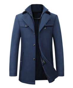 Men's Navy Blue Wool Single-breasted Coat Jacket