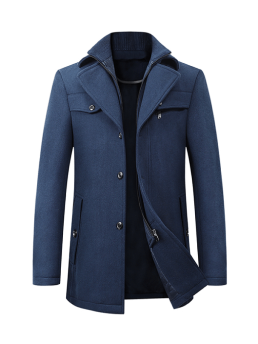 Men's Navy Blue Wool Single-breasted Coat Jacket