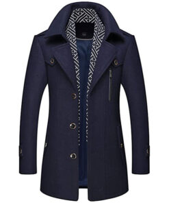 Men's Navy Blue Thick Woolen Coat