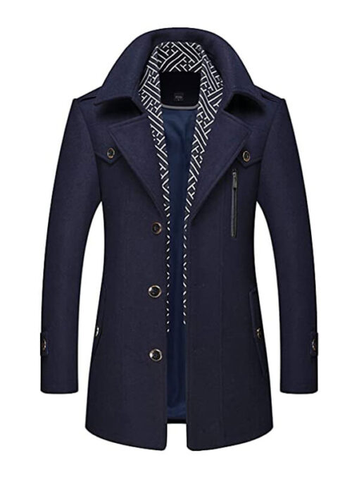 Men's Navy Blue Thick Woolen Coat