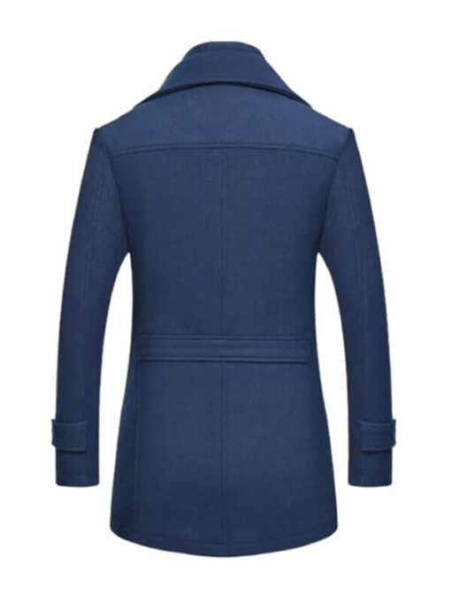 Men's Navy Blue Notch Lapel Collar Wool Trench Coat