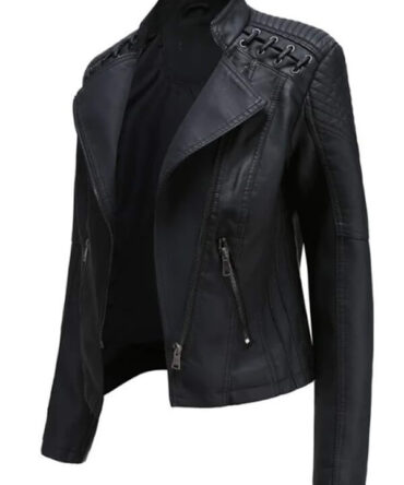 Spring Winter Female Black PU Leather Loose Turn-Down Collar Zipper Women's Wild Locomotive Jacket