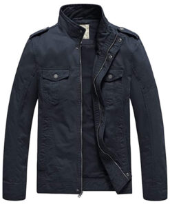 Men's Navy Blue Casual Washed Cotton Military Jacket