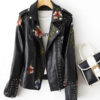 Embroidered Leather Jacket for Women