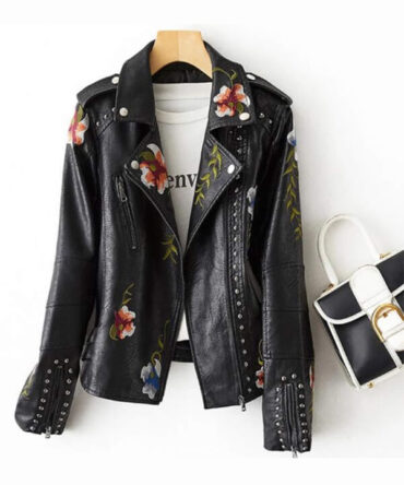 Embroidered Leather Jacket for Women