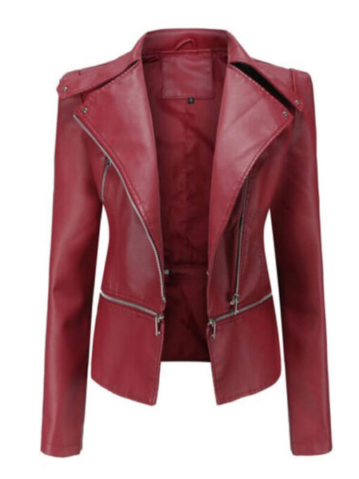 Red Wine Fashion Slim Fit Cool Sleeve Zippers Jacket