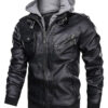 Removable Hood Motorcycle Leather Jacket