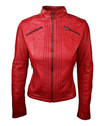 Stylish Red Sheepskin Biker Jacket For Women’s