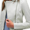 Women White Leather Biker Jacket