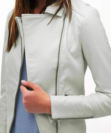 Women White Leather Biker Jacket