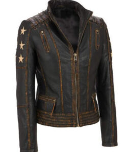 Women’s Vintage Biker Café Racer Punk Star Jacket