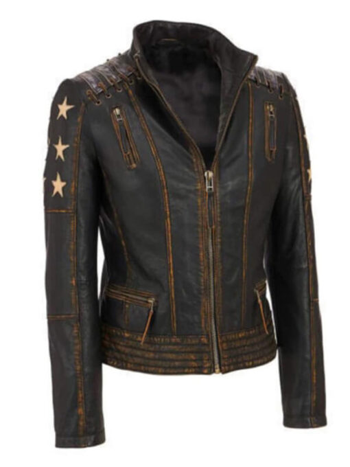 Women’s Vintage Biker Café Racer Punk Star Jacket