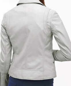 Genuine Lambskin White Leather Jacket Women Motorcycle Biker