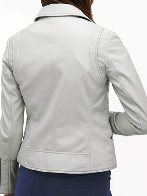 Genuine Lambskin White Leather Jacket Women Motorcycle Biker