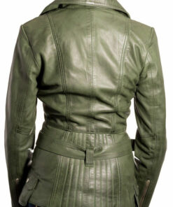 Women’s Green Leather Biker Jacket