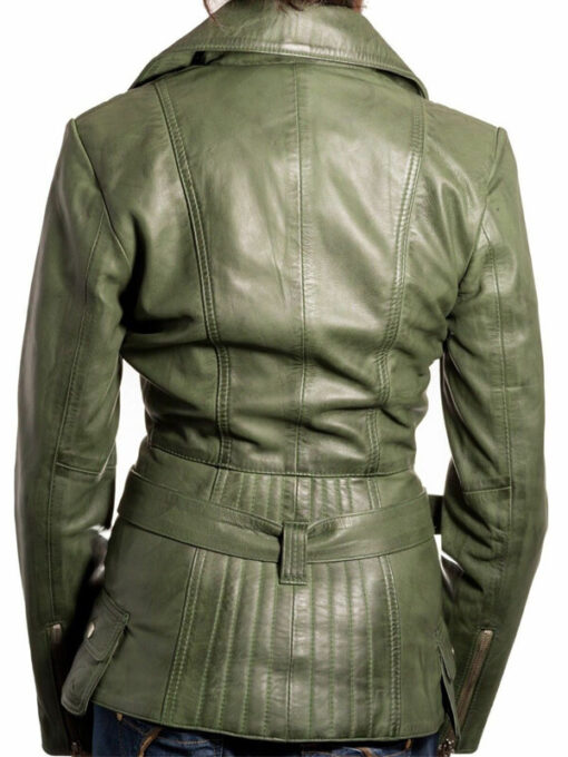 Women’s Green Leather Biker Jacket