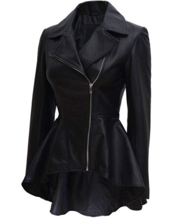 Womens Black Leather Peplum Jacket