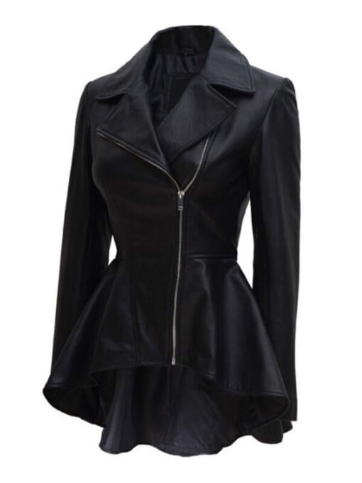 Womens Black Leather Peplum Jacket