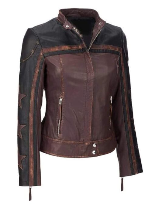 Women's Multicolor Leather Motorcycle Jacket