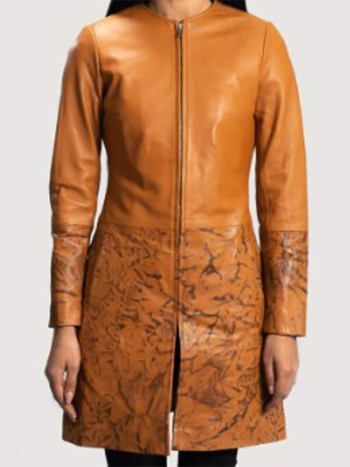 Women's Front Sandy Tan Dye Leather Coat