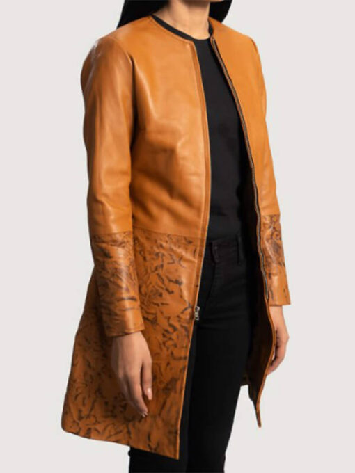 Women's Side Sandy Tan Dye Leather Coat