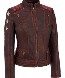 Women’s Distressed Café Racer Dark Brown Waxed Motorcycle Leather Jacket