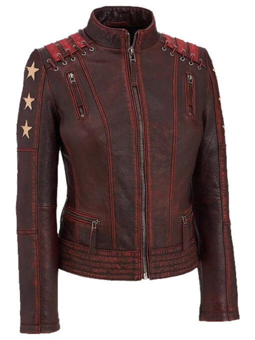 Women’s Distressed Café Racer Dark Brown Waxed Motorcycle Leather Jacket