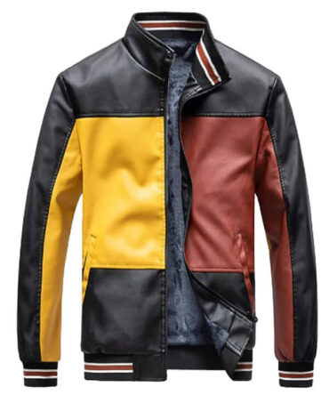 Winter Multicolor Leather Bomber Jacket