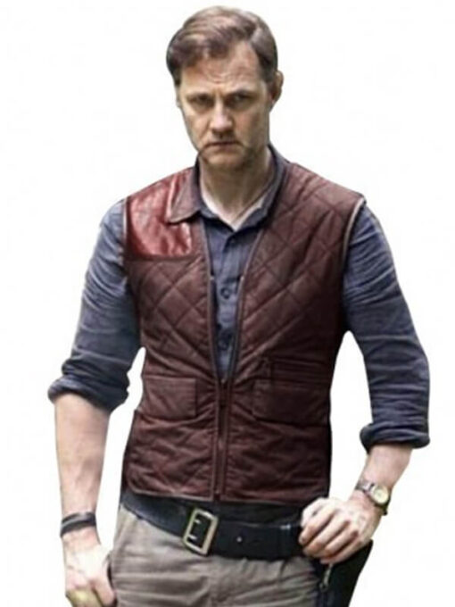 TV Series The Walking Dead David Morrissey Biker Brown Leather Vest