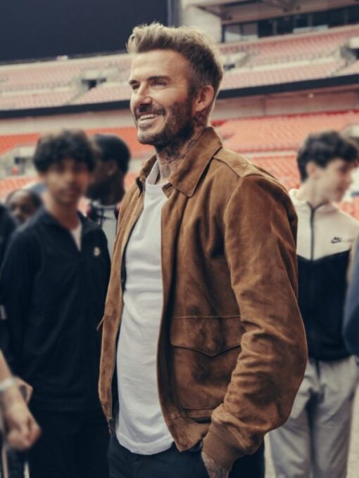 Save Our Squad David Beckham Brown Suede Leather Jacket