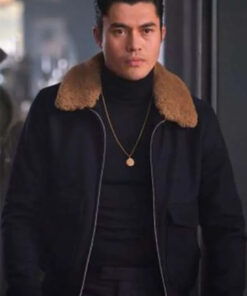 Henry Golding Shearling Black Leather Jacket